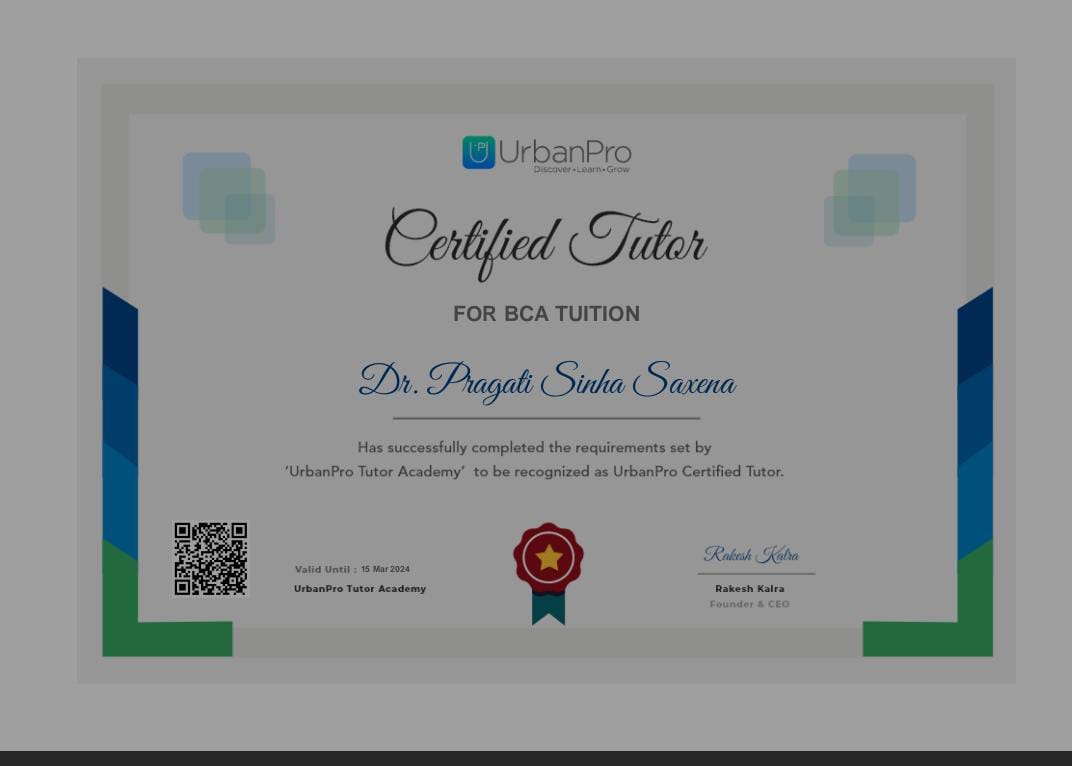UrbanPro certified mathematics tutor certificate